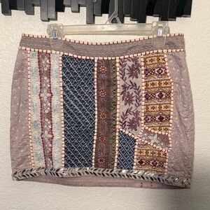 Free People Patchwork Mini Skirt - Purple and Blue